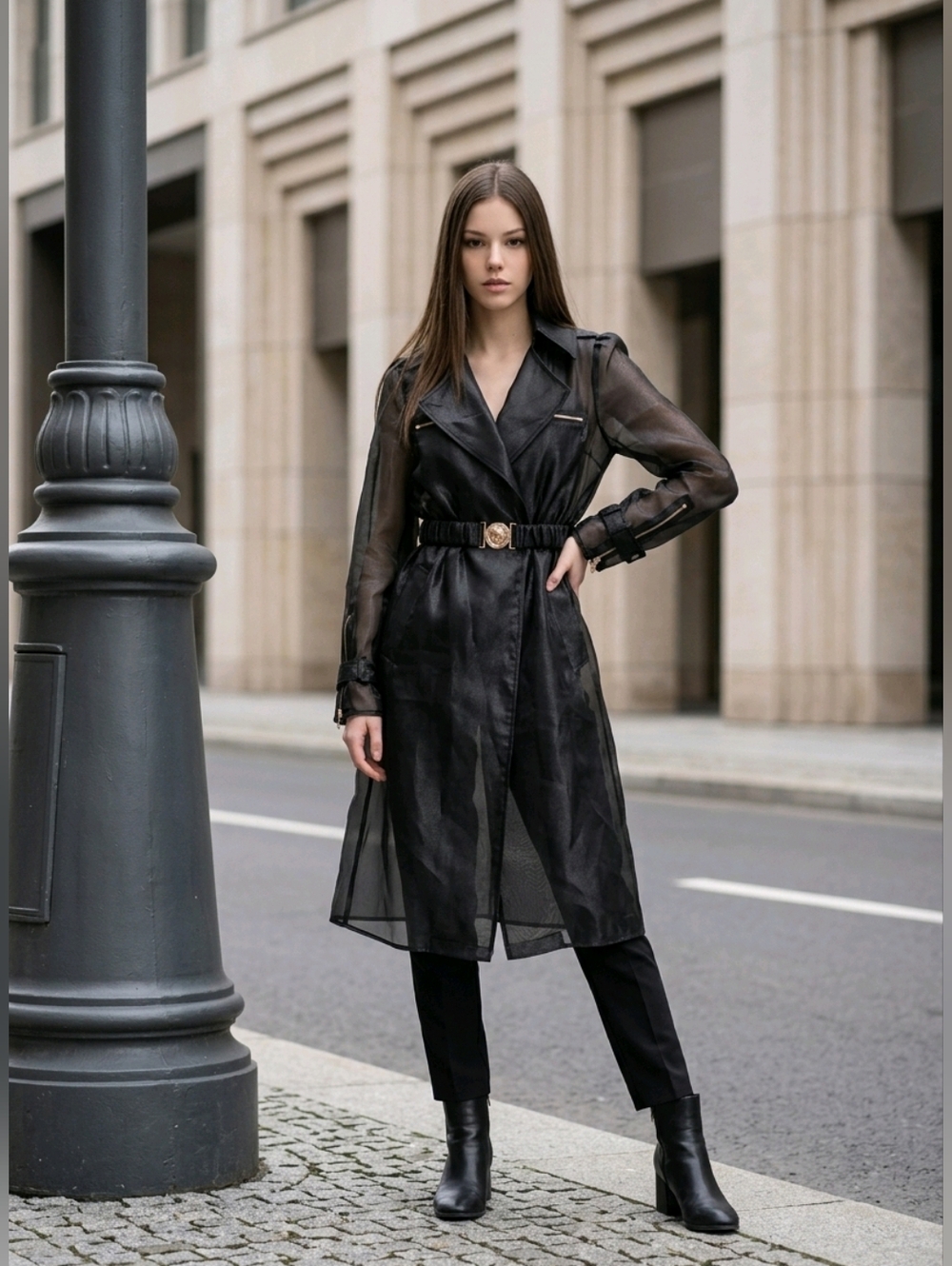 Soho Sheer Black Trench Coat with Belt Size S